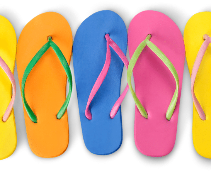row of colourful flip-flops