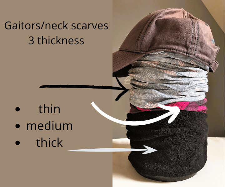 neck scarves of three different thicknesses
